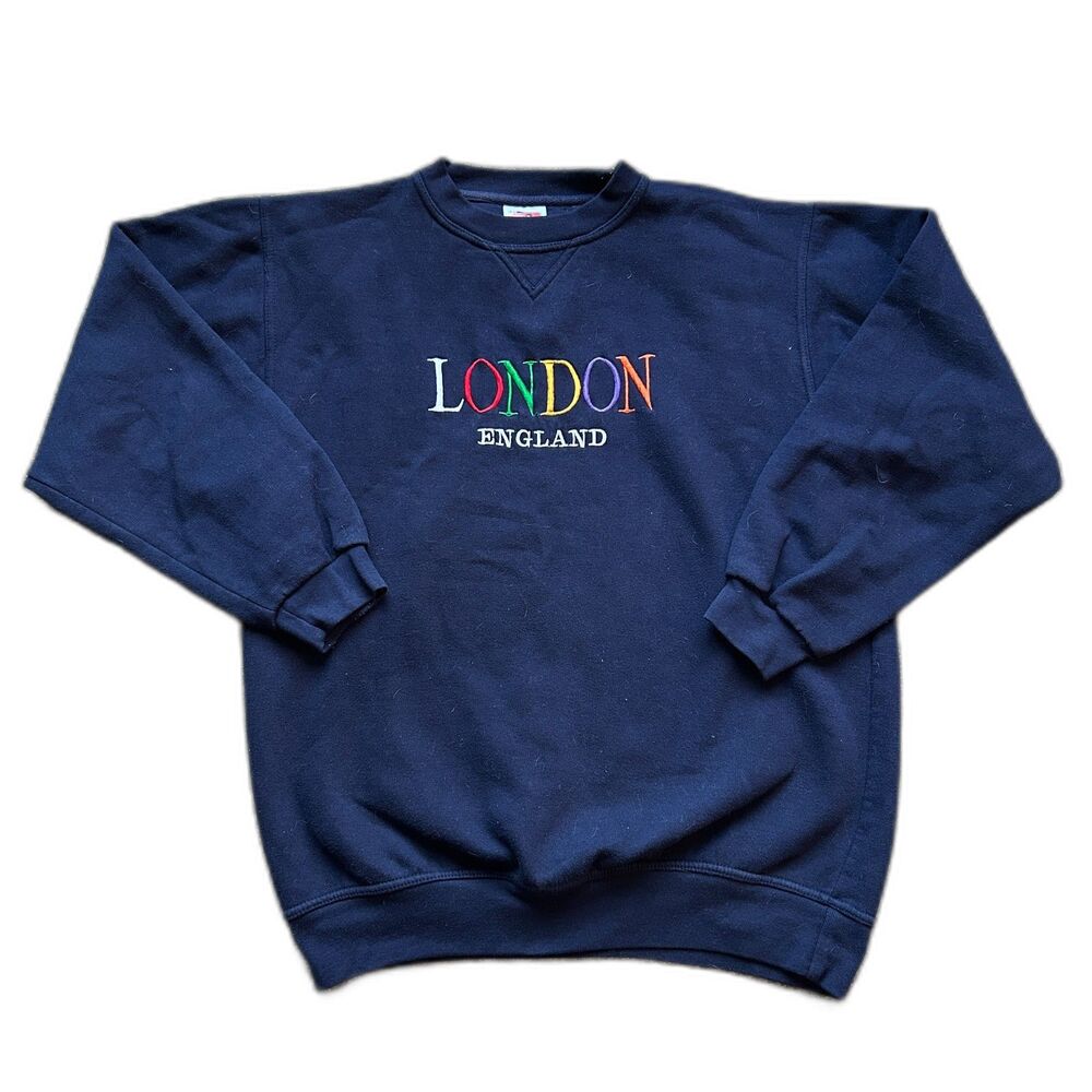 VINTAGE EMBORIDERED LONDON ENGLAND CREWNECK SWEATSHIRT SZ MEDIUM